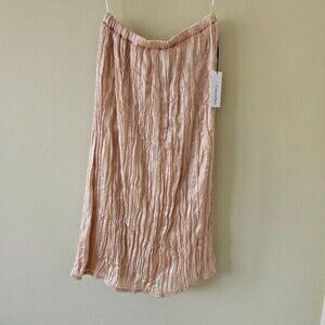 Calvin Klein Skirt Womens M Metallic Gold Shimmery Crinkle Pleated Midi Pull On